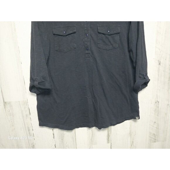 Eddie Bauer Women's Large Blue Quarter Button Collared Polo Long Sleeve Roll-Up - Picture 2 of 7